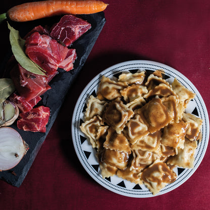 Raviolis daube de boeuf et son jus de daube