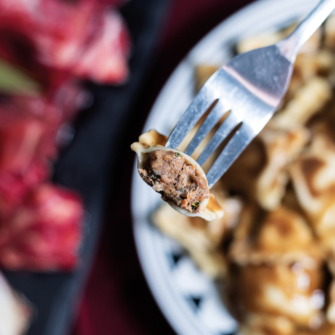 Raviolis daube de boeuf et son jus de daube