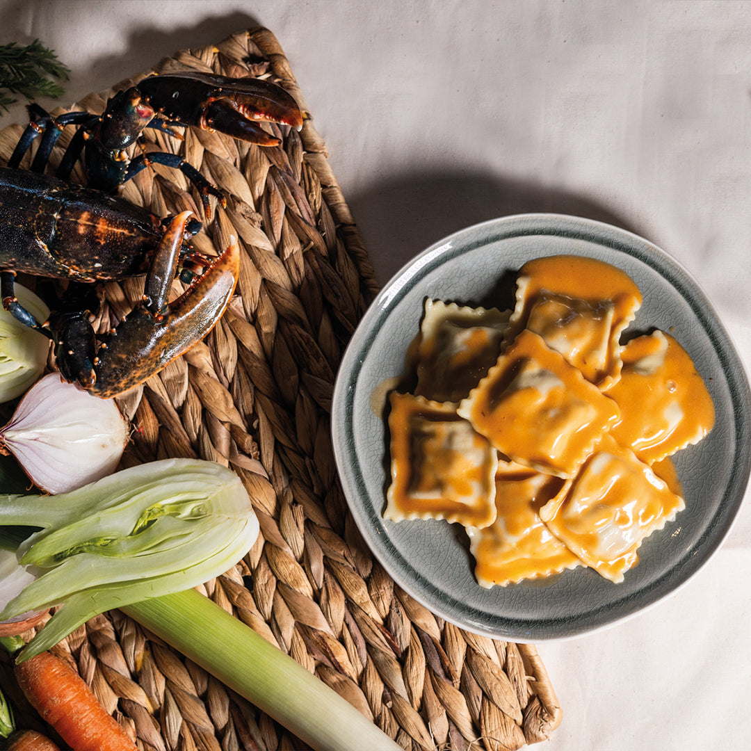 Raviolis homard, écrevisse  et sa bisque homard