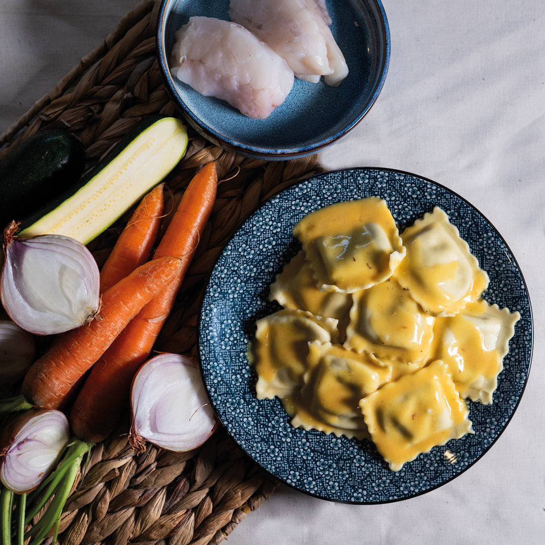 Raviolis de lotte, sauce lotte