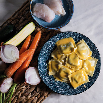 Raviolis de lotte, sauce lotte